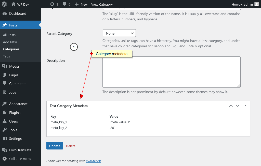 Inspect Category Metadata