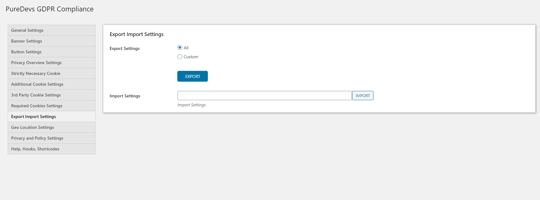 Export Import Settings