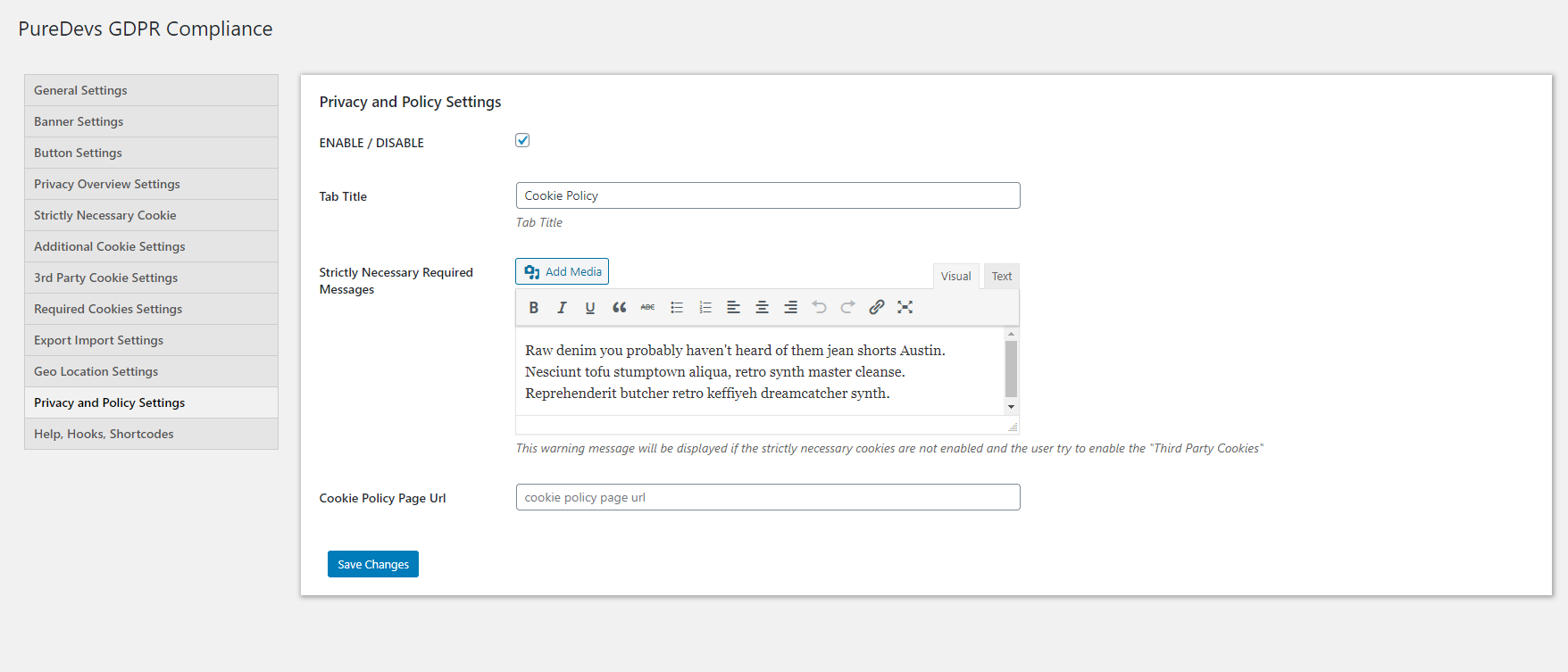 Privacy Policy Settings