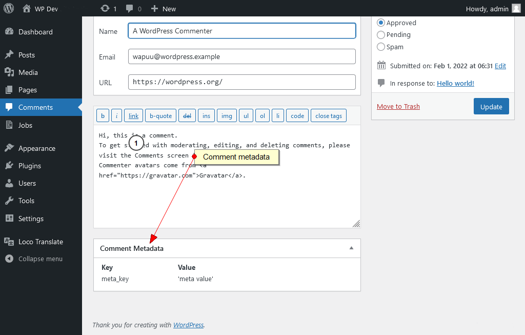 Inspect Comment Metadata