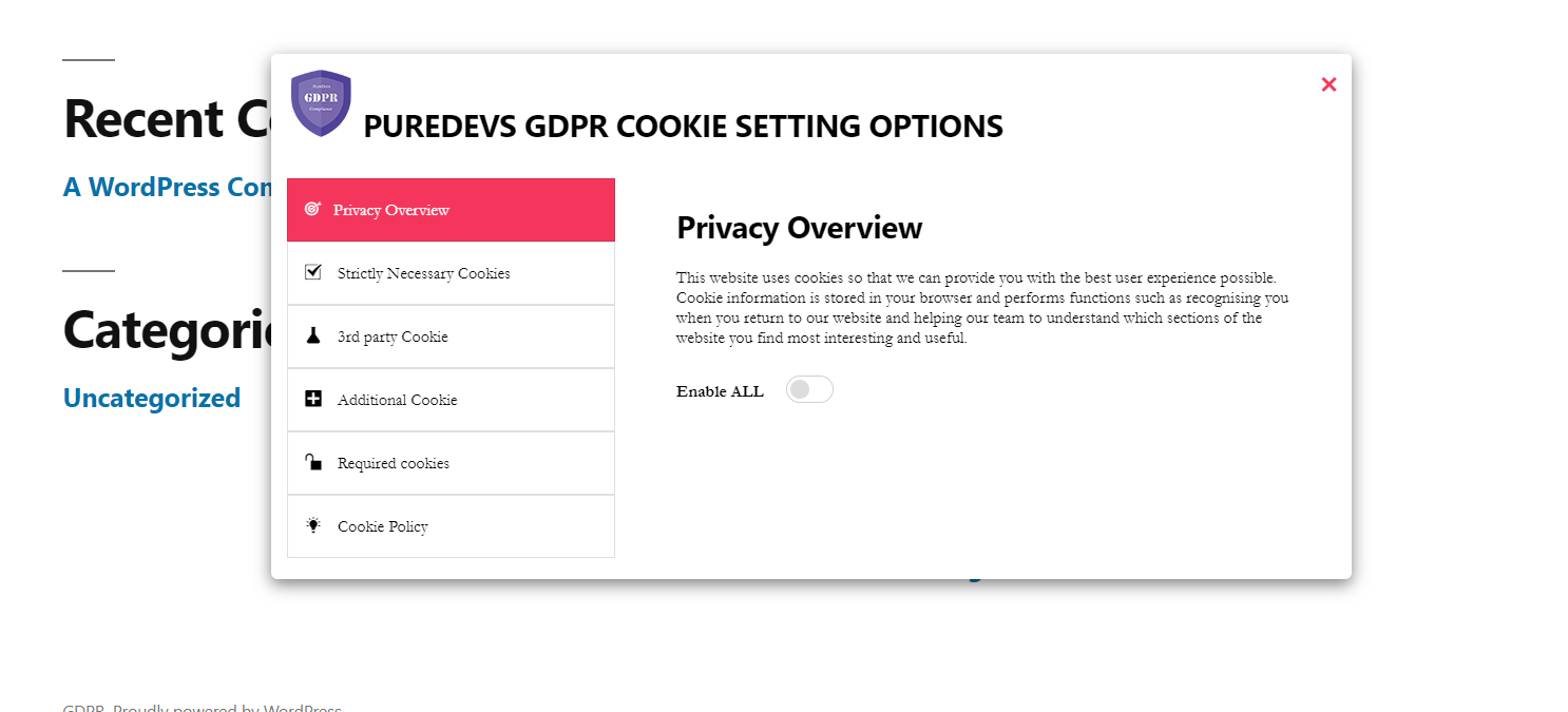 GDPR Cookie Setting Options
