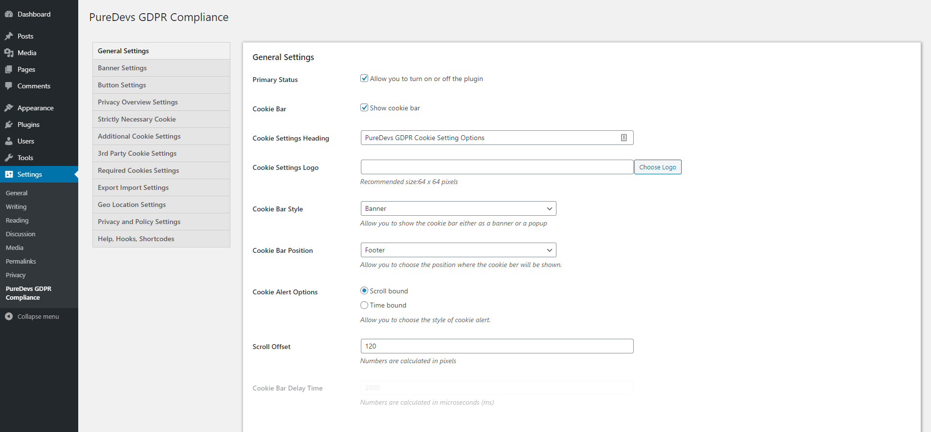 GDPR General Setting Options