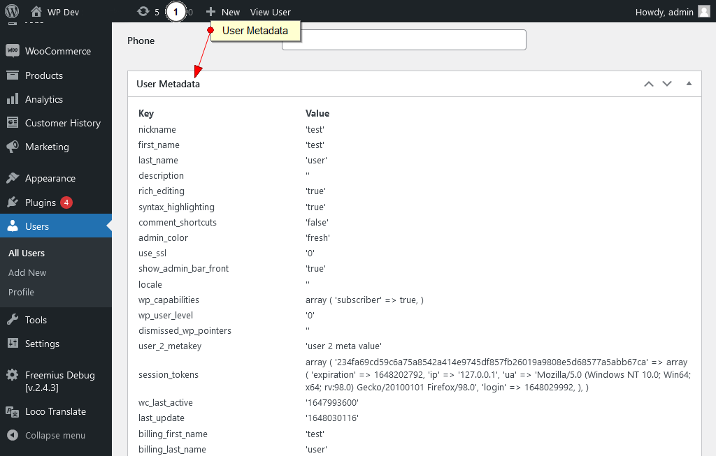 Inspect User Metadata